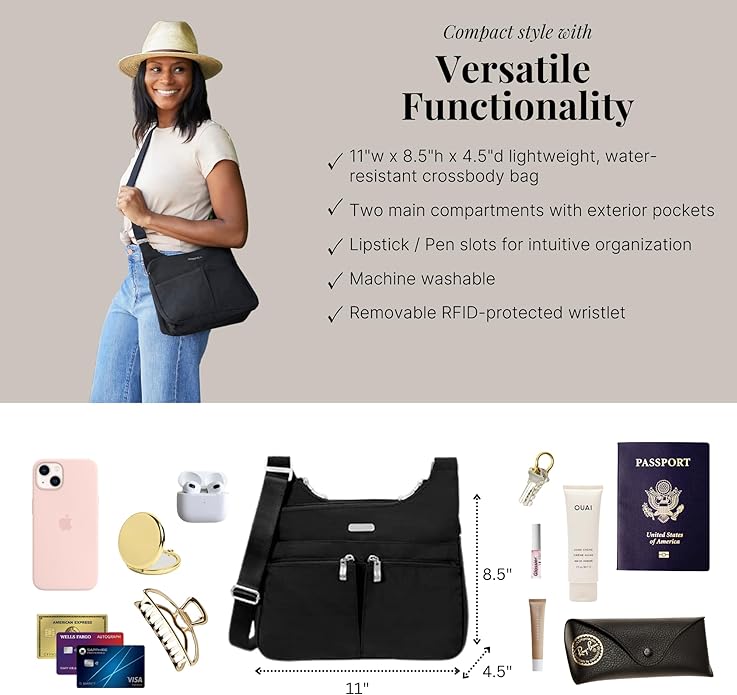 Baggallini Crossbody Travel Bag 11x8.5 Lightweight Water-resistant Nylon Handbag