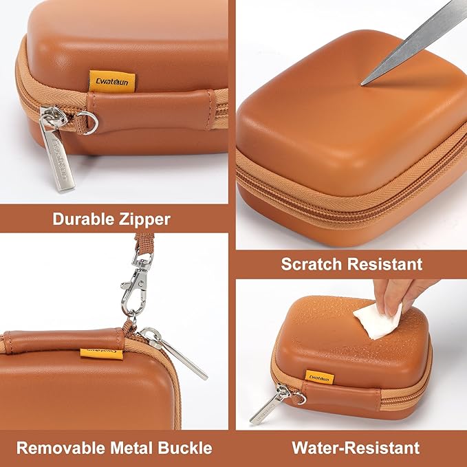 Cwatcun Carrying & Protective Case for Digital Camera, Small Camera Pouch for AbergBest 2.7" LCD Kodak Pixpro/Canon PowerShot ELPH 180/190 / DSCW830 Travel Cameras, Water-resistant Case -BROWN
