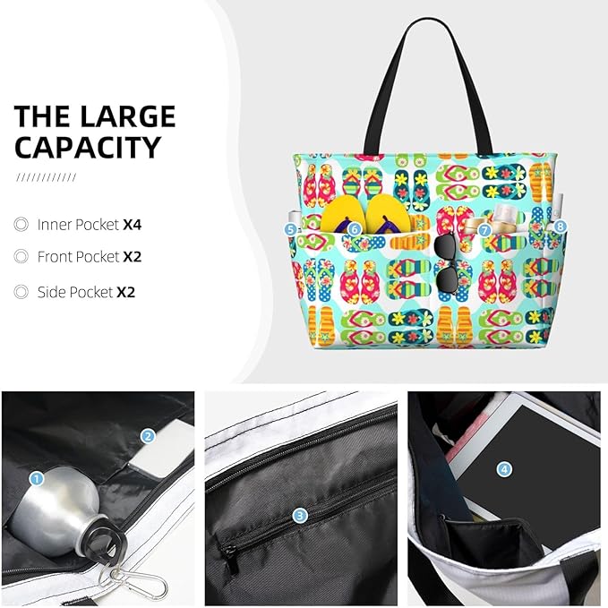 Large Beach Tote Bag Beach Bag Waterproof Sandproof Lightweight Women Tote