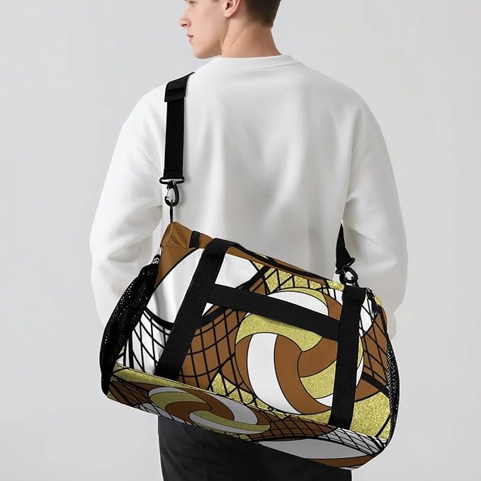 Custom Volleyball Brown Gold Duffel Bag with Name Personalized Travel Bags Sport Gym Bag Carry On Weekender Bags for Men Women