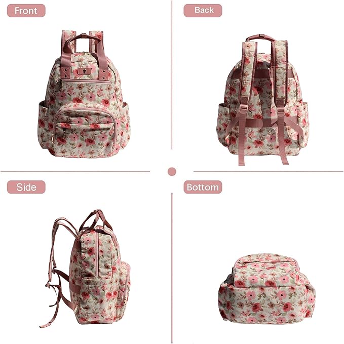 Diaper Bag Backpack, Large Capacity Multifunction Baby Essentials Fashion Travel Pack Linen Canvas office Laptop Bag (Corduroy Pink Flower)