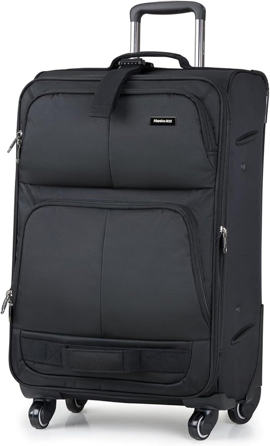 Hanke 28 Inch Softside Expandable Luggage with Spinner Wheels,Check Large Luggage Rolling Suitcase Travel Luggage with TSA Approved,Black