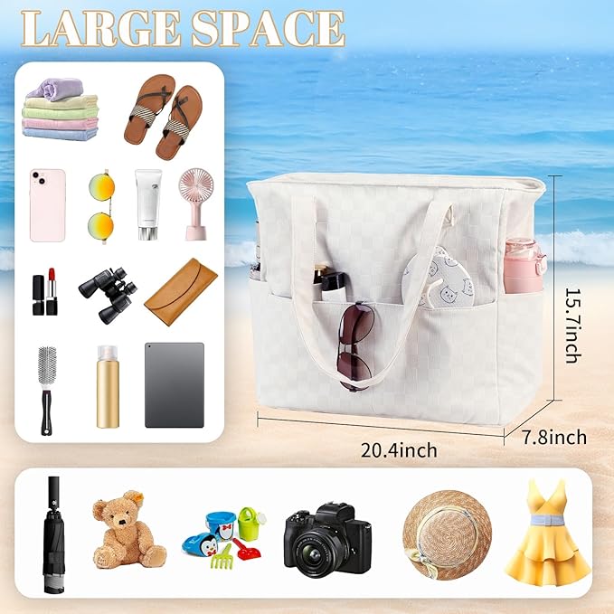 LEDAOU Beach Bag Waterproof Sandproof Women Beach Tote Pool Bag with Zipper for Swim Gym Grocery Travel with Wet Pocket | Sandproof, with Zipper, for Gym, Grocery, Travel, with Wet Pocket