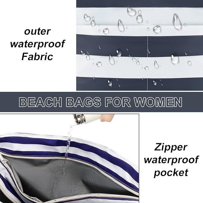 LEDAOU Beach Bag Waterproof Sandproof Women Beach Tote Pool Bag with Zipper for Swim Gym Grocery Travel with Wet Pocket | Sandproof, with Zipper, for Gym, Grocery, Travel, with Wet Pocket