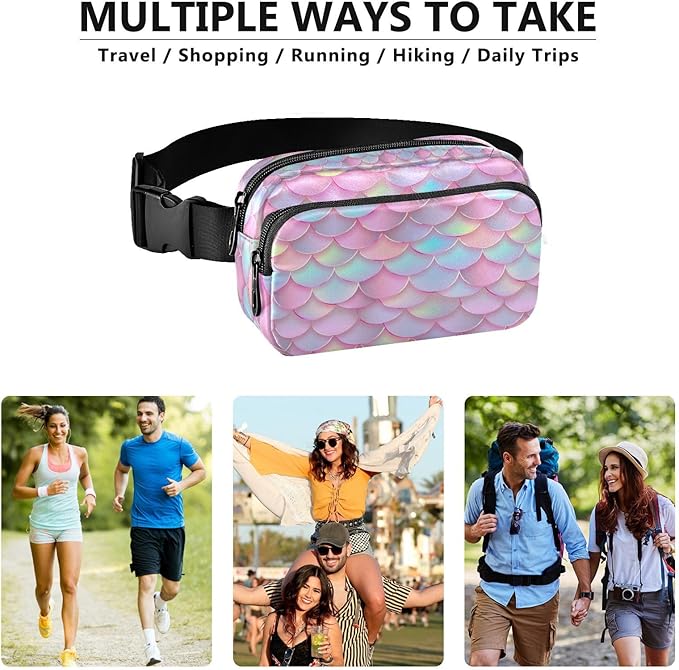 Colorful Mermaid Scale Fanny Pack for Women Men Water Resistant Fashion Waist Packs with Adjustable Strap Belt Bag for Travel Workout Jogging Hiking 21219392