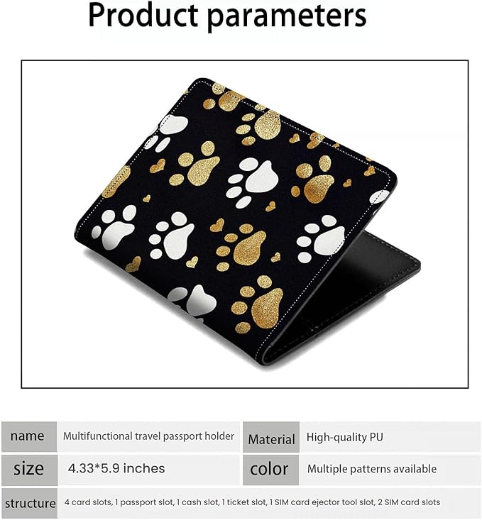 Passport Holder Wallet Cover Case,RFID Blocking Passport Cover,Large Capacity Travel Wallet with Multi Card Slots (Dog Paw Prints)