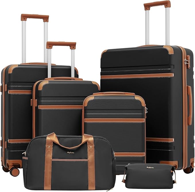 LONG VACATION Luggage Set 6 Piece Suitcase with Spinner Wheels, ABS+PC Hardshell Luggage with TSA Lock & YKK Zipper
