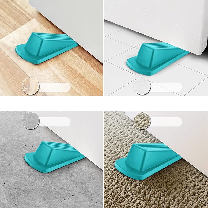Crosize 5 Pack Door Stoppers for Bottom of Door, Premium Rubber Door Stops, Sturdy Wedge for Carpet, Tile, Concrete, Wood, Door Holder for Heavy Duty Door, Blue