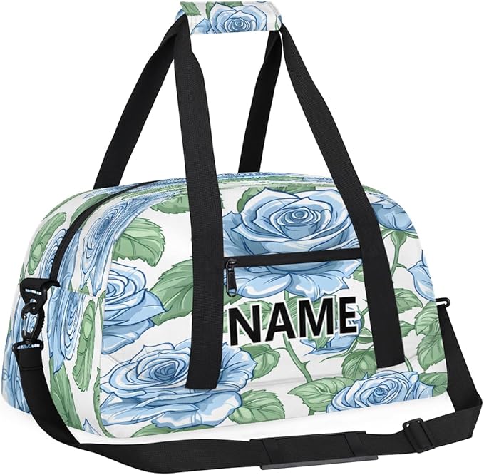 Blue Rose Mini Gym Bag 18 inch for Women Men Waterproof Custom Rose Flower Travel Duffel Bag Carry On Overnight Tote Nurse Bag for Work Fitness Hiking