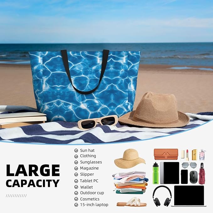 Large Beach Bag for Women Waterproof Foldable Travel Shoulder Tote Bag with Pocket for Weekender Pool Vacation