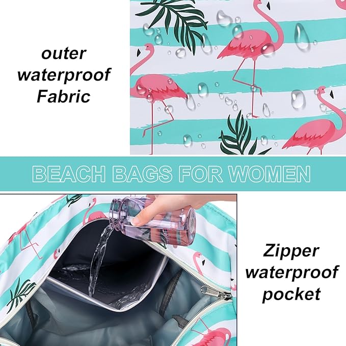 LEDAOU Beach Bag Waterproof Sandproof Women Beach Tote Pool Bag with Zipper for Swim Gym Grocery Travel with Wet Pocket | Sandproof, with Zipper, for Gym, Grocery, Travel, with Wet Pocket
