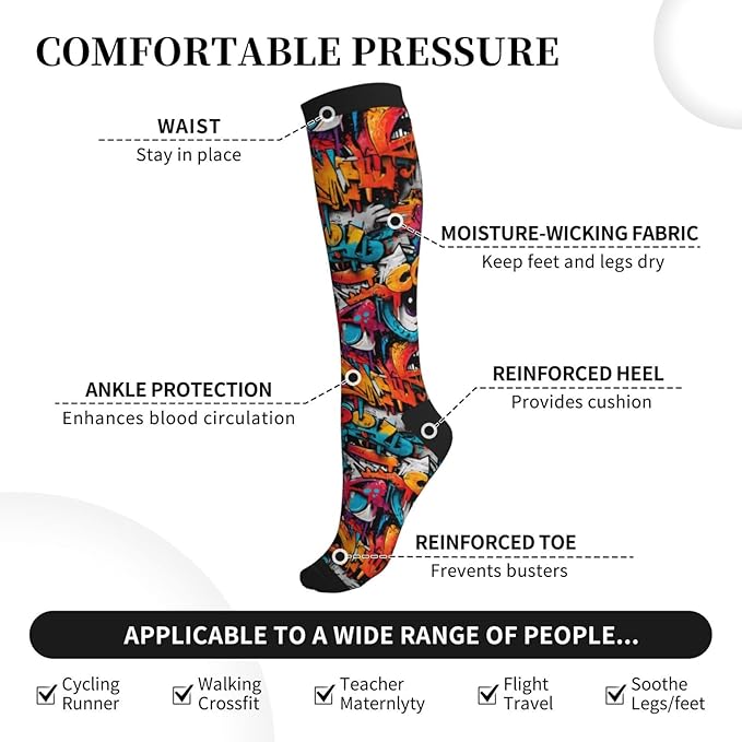 Compression Socks Knee High Circulation Support Socks For Women Men Athletic Running Work Hiking Cycling Travel