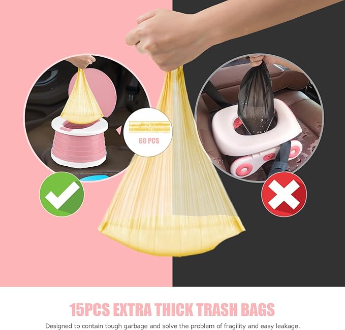 Portable Potty for Toddler Travel Foldable Potty Seat for Toddler Training Toilet for Kids Boys Girls Car On The Go Potty Travel Toilet Chair for Camping Park Indoor/Outdoor (Pink)