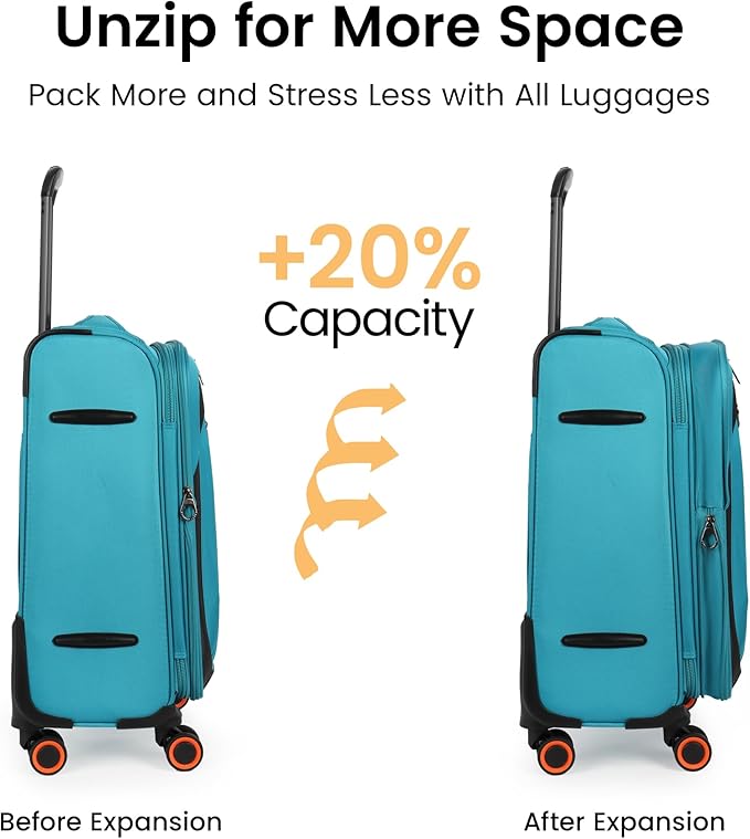 2-Piece Set (22in/28)Softside Expandable 20% Luggage w/Spinner Wheels,Front Opening Softside Luggage Sets w/TSA LOCK,Lightweight Durable Rolling Luggage for Men/Women（SkyBlue,22in/28in）