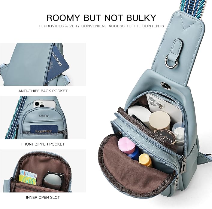 Sling Bag For Women Faux Leather Small Casual Daypack Backpack Fanny Pack Crossbody Chest Bags Purse