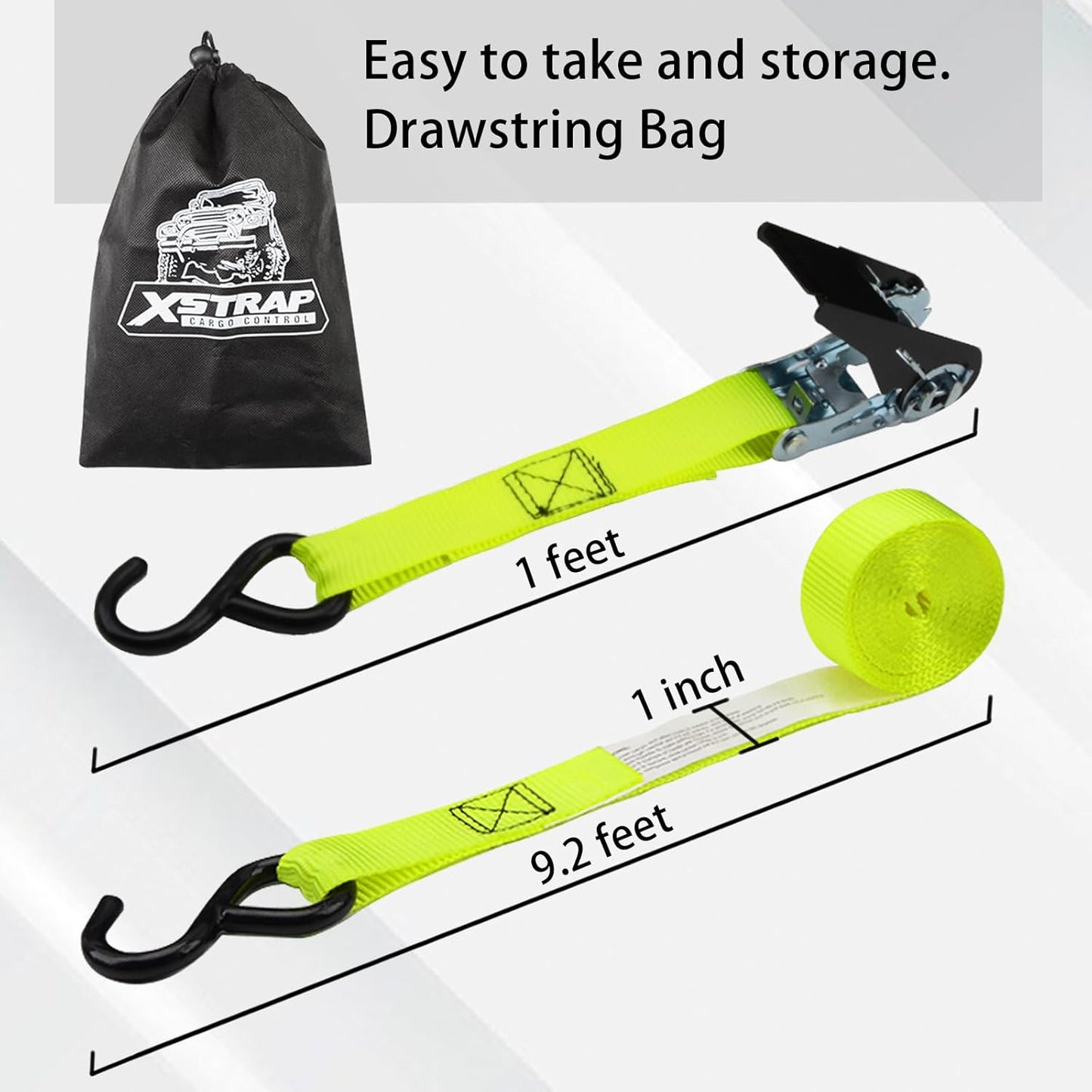 XSTRAP STANDARD Ratchet Tie Down Straps 4 Pk 10 Ft- 300 Lbs Load Cap- 900 Lbs Break Strength-Cargo Straps for UTV, ATV, Pickup,Truck, Moving Appliances, Lawn Equipment, Yellow