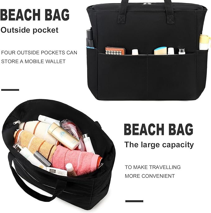 LEDAOU Beach Bag Waterproof Sandproof Women Beach Tote Pool Bag with Zipper for Swim Gym Grocery Travel with Wet Pocket | Sandproof, with Zipper, for Gym, Grocery, Travel, with Wet Pocket