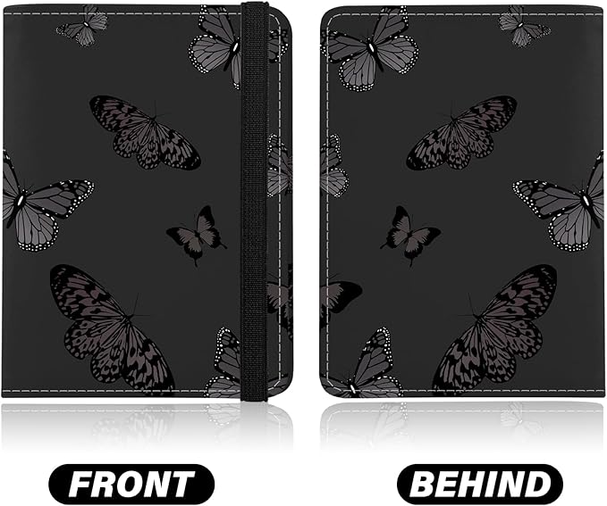 Cute Passport Holder and Holder Combo Passport Cover with RFID Blocking Women Men Compatible Wallet Credit Card Protector(Black Butterfly)