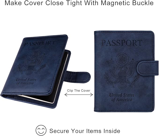 WALNEW Passport Holder Cover Case RFID Passport Travel Wallet, Navy Blue