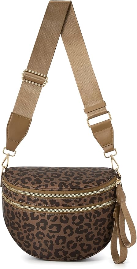 Pure Colour Crossbody Bag Bum Bag for Women,Spacious Purse Fanny Packs Belt Bag,Oversized Bum Bag (Brown Coffee Leopard Print Bum Bag)