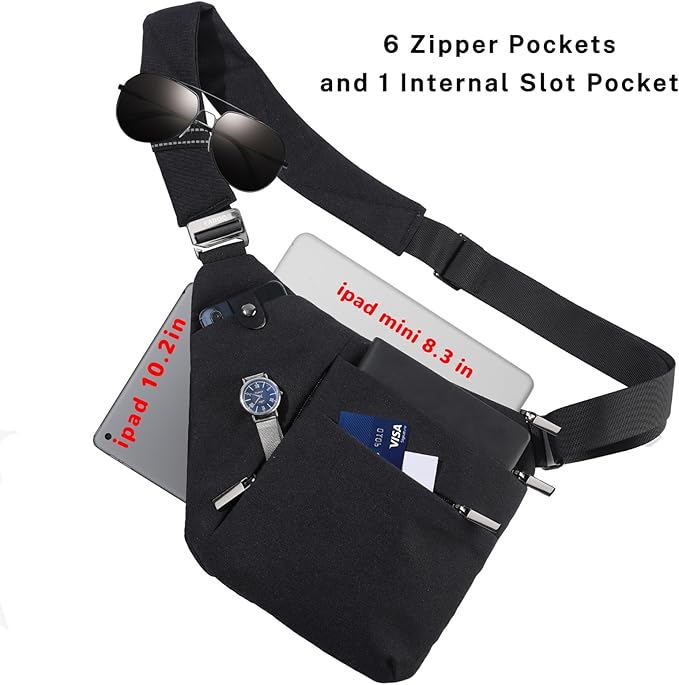 VADOO Anti-theft Sling Bag, RFID Blocking Crossbody Bag for Women and Men Lightweight Shoulder Chest for Travel Sport, Black 2.0, Large