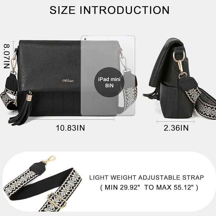 Women's Leather Crossbody Bags Anti Theft Purses RFID Blocking Handbags Trendy Travel Adjustable Strap Tassel