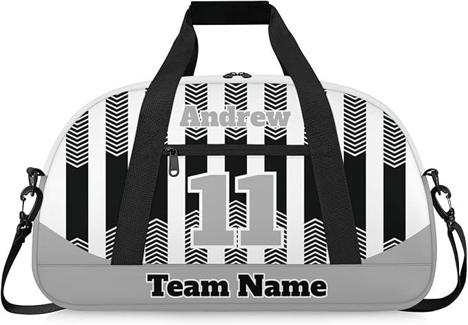 Basketball Soccer Gifts for Boys Girls - Custom Sports Duffle Bag, Personalized Name & Team Bag, Water-Resistant Gym Bag for Basketball, Soccer, Volleyball | Y-Grey Black