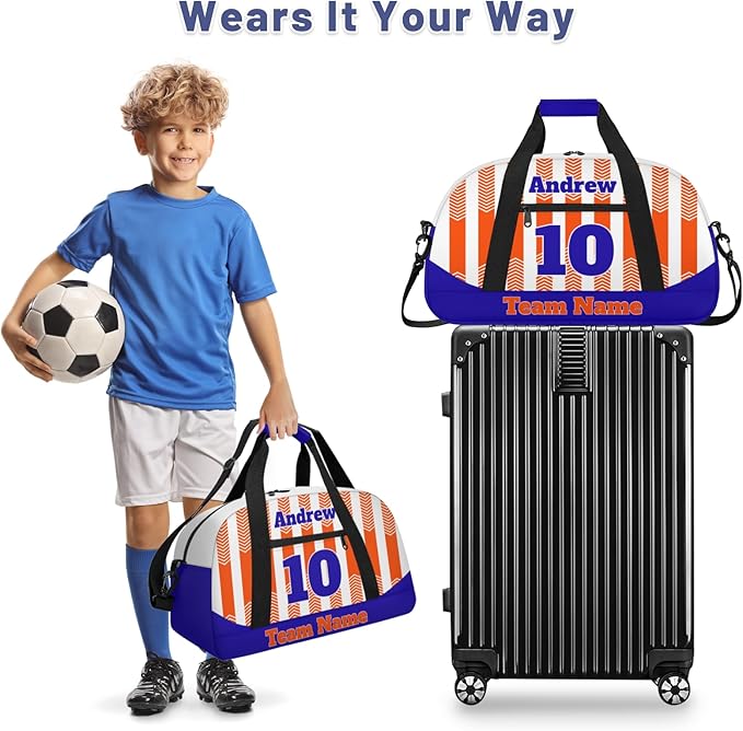 Basketball Soccer Gifts for Boys Girls - Custom Sports Duffle Bag, Personalized Name & Team Bag, Water-Resistant Gym Bag for Basketball, Soccer, Volleyball | Y-Orange Navy