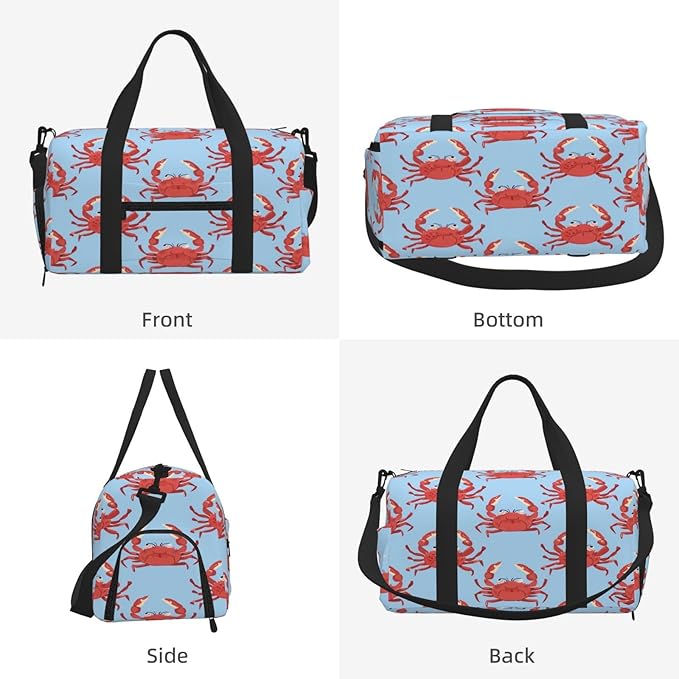 Sports Gym Bag Ocean Animal Red Crabs Travel Duffel Bag With Shoe Compartment Shoulder Strap, Lightweight Water-Resistant Weekend Overnight Totes For Women Men