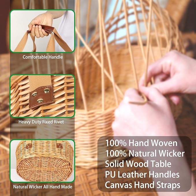 Hap Tim Wicker Picnic Basket Set for 4 with Mini Folding Wine Picnic Table & Large Insulated Cooler Bag & Cutlery Service Kits for 4 Person, Couples Gifts, Wedding Gifts (Y2209-4-CM)