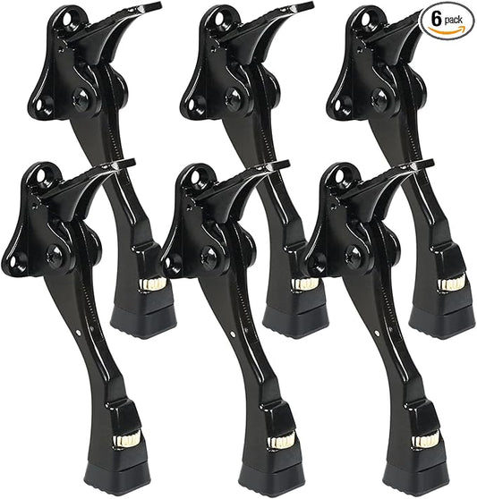 6 Packs Black Door Stops, Heavy Duty Kickdown Door Stopper, One Touch Adjustable Kickdown Door Stop for Heavy Doors, 4 in Metal Door Kickstand with Rubber Tip & Wall Protectors for Wide Doors