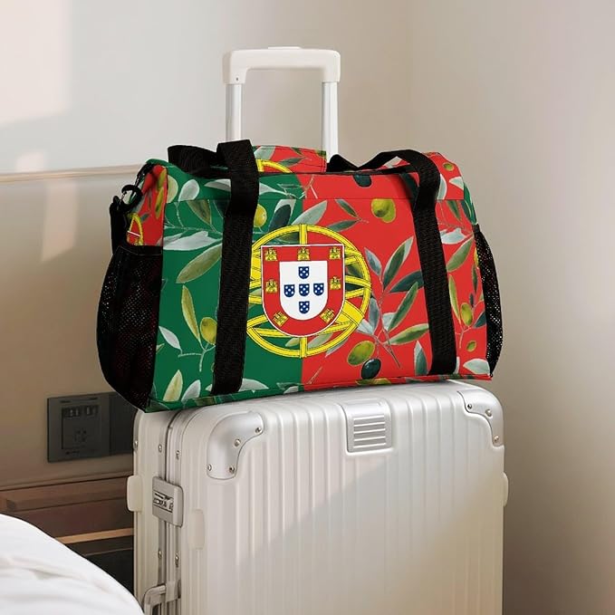 Portugal Flag Portuguese Olives Duffle Bag Gym Bag for Workout Travel Tote with Detachable Straps