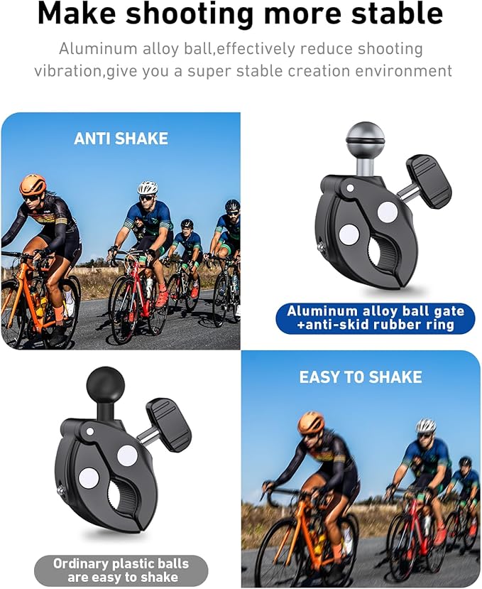 TELESIN Camera Clamp Mount Bike Motorcycle Handlebar Mounts Accessories, 360 Ball Joint Tube Roll Bar Holder Clip for DJI Osmo Action 6/Osmo Nano/Action 5 4 Pro/Hero 13 12 11 10 9 8 7/Insta 360 X5 X4