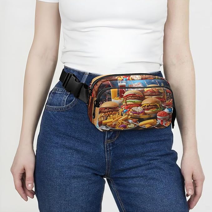 Hamburger Fries Juice Fanny Pack for Women Men Water Resistant Fashion Waist Packs with Adjustable Strap Belt Bag for Travel Workout Jogging Hiking 21219762