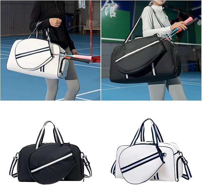 Pickleballs Toted Bag for Women Men with Paddle Cover Pocket Adjustable Shoulder Strap Duffle Large Sports Gym Bags Duffle for Travel