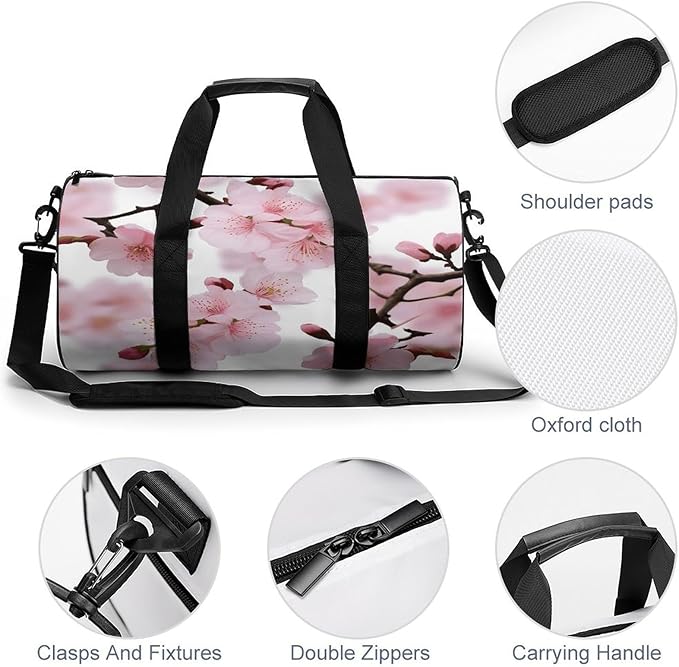 Sports Gym Bag for Women Men Travel Duffel Bag Tote Weekender Bag Cherry Japanese Cherry Blossom Carry on Overnight Bag for Travel Swimming Fitness Workout Sports Duffle Bag