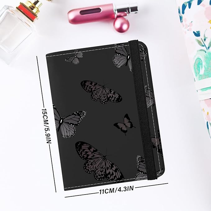 Cute Passport Holder and Holder Combo Passport Cover with RFID Blocking Women Men Compatible Wallet Credit Card Protector(Black Butterfly)