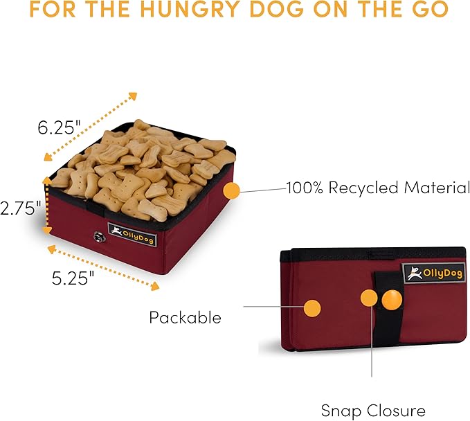 OllyDog Crumple Travel Food Bowl, Water-Resistant Collapsible Dog Bowl, Portable Dog Bowl, Pet Supplies, Ideal for Outdoor Camping, Walking, Traveling, Hiking (Vino)