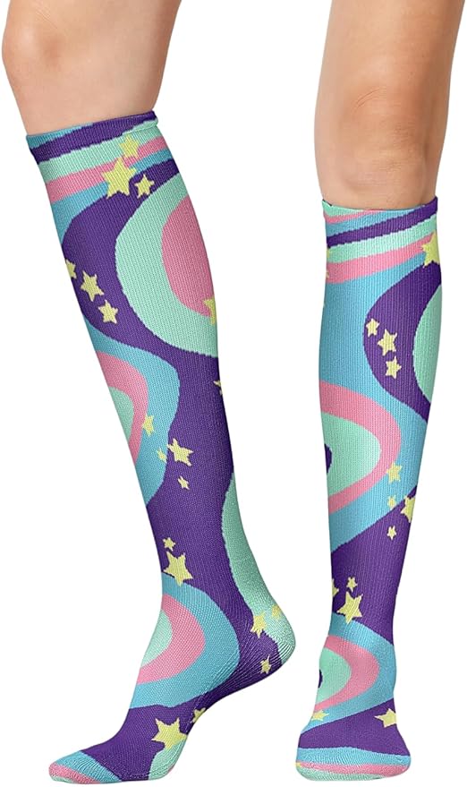 Cherokee Women's 10-15mmHg Compression Socks – Fun Print Knee Highs with Light Support, Soft Feel - PRINTSUPPORT