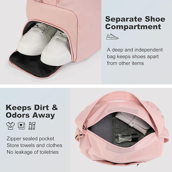 Women's Mini Gym Bag Crossbody, Everyday Sling Duffel with Shoe Compartment & Wet Pocket, Water-Resistant Travel Bag, Soft Pink