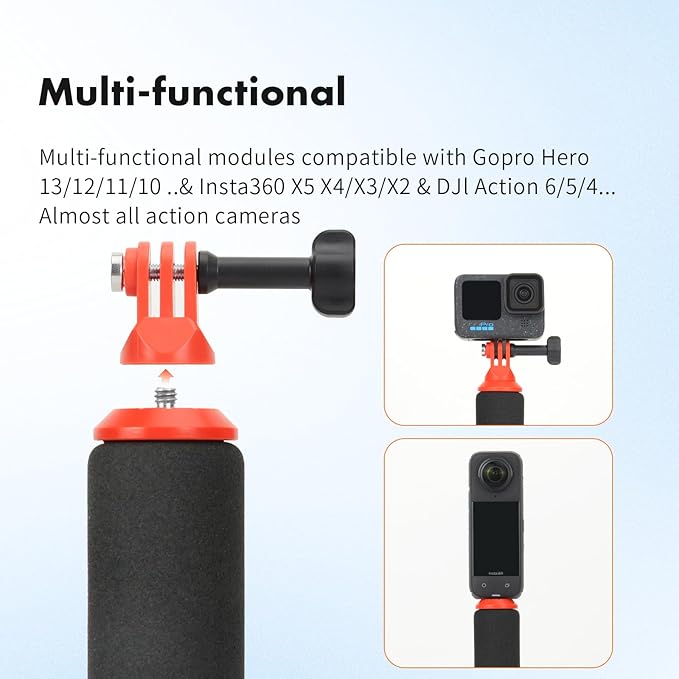 SEASKY F1 Multifunction Enhanced Floaty Handle Grip Hand Stick Bar Accessories for Gopro Hero13/12/11/10/9 Black for Insta360 X5 X4 X3 X2 Ace Pro 2 for DJI Action 6 5 Pro/4/3 Sports Action Camera