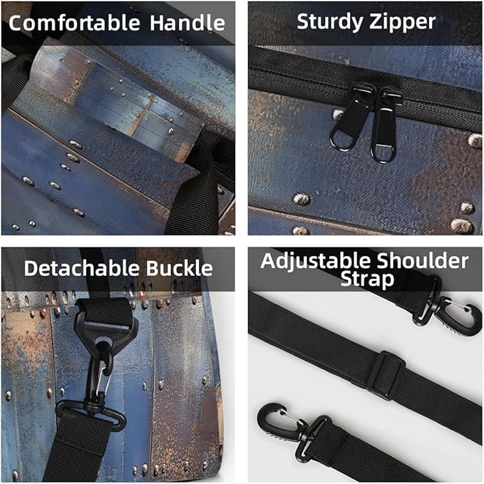 Kids Duffle Bag Girls Boys Rustic Metal Iron Plate Effect Weekender Overnight Bag,Lightweight Duffel Bags for Traveling Gym Sport Dance