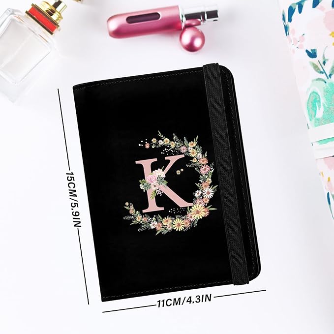 Cute Passport Holder and Holder Combo Passport Cover with RFID Blocking Women Men Compatible Wallet Credit Card Protector (Initial Monogram-K)