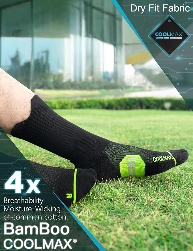 Compression Running Socks, Bamboo Viscose Coolmax Moisture-Wicking Anti-Blister Athletic Hiking Workout Gym Padded