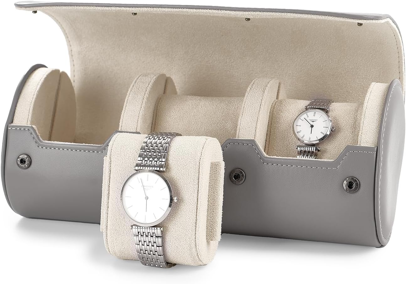 Oirlv Luxury Leather Watch Organizer Case Watch Box for Mens Jewelry Gift Box for Birthday Fathers Day Anniversary(3 slots, Grey)