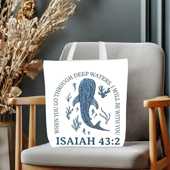 Floral Beach Whale Shark Gifts Jellyfish Christian Canvas Tote Bag for Work Totes for Women Christmas Bible