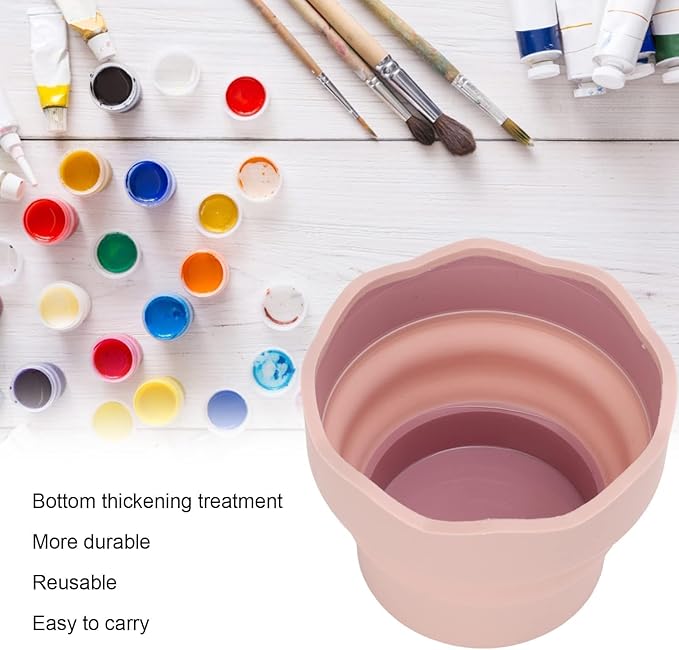 2Pcs Collapsible Paint Brush Washer, Brush Holder Cleaner Painting Water Cup Portable Silicone Washing Bucket for Watercolor Oil Painting(Pink)