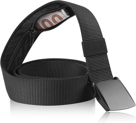 Money Belt- Travel Security Money Belt with Secret Compartment, Anti-Theft Nylon Hidden Money Pouch with Zinc Alloy Buckle for Dad Boyfriend Men, Business Travel Daily