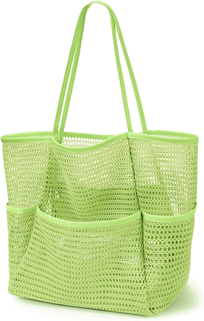 KPX Beach Bag with Mini Pocket, Beach Tote Bags for Women Large Foldable Mesh Swimming Pool Travel Bags - Sandproof
