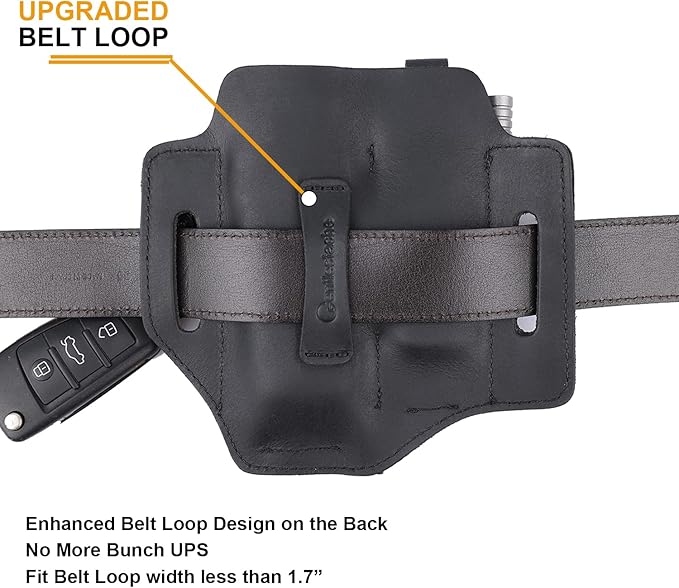 Gentlestache Multitool Belt Sheath, EDC Leather Belt Organizer, Belt Holder with Multitool Pouch, Flashlight Holder, Pen Holder and Keychain Clip, Practical EDC Belt Pouch for Men